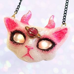Pink space kitty necklace